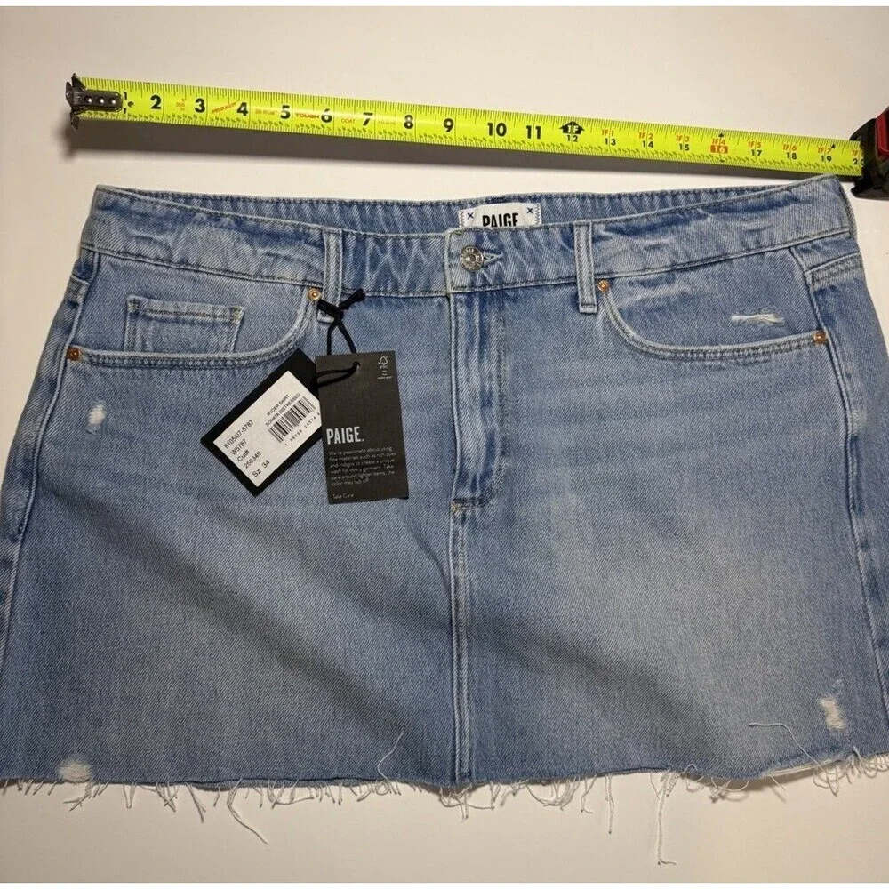 PAIGE Mader Denim Mini Skirt Size 34 Plus Size Distressed Raw Hem NWT